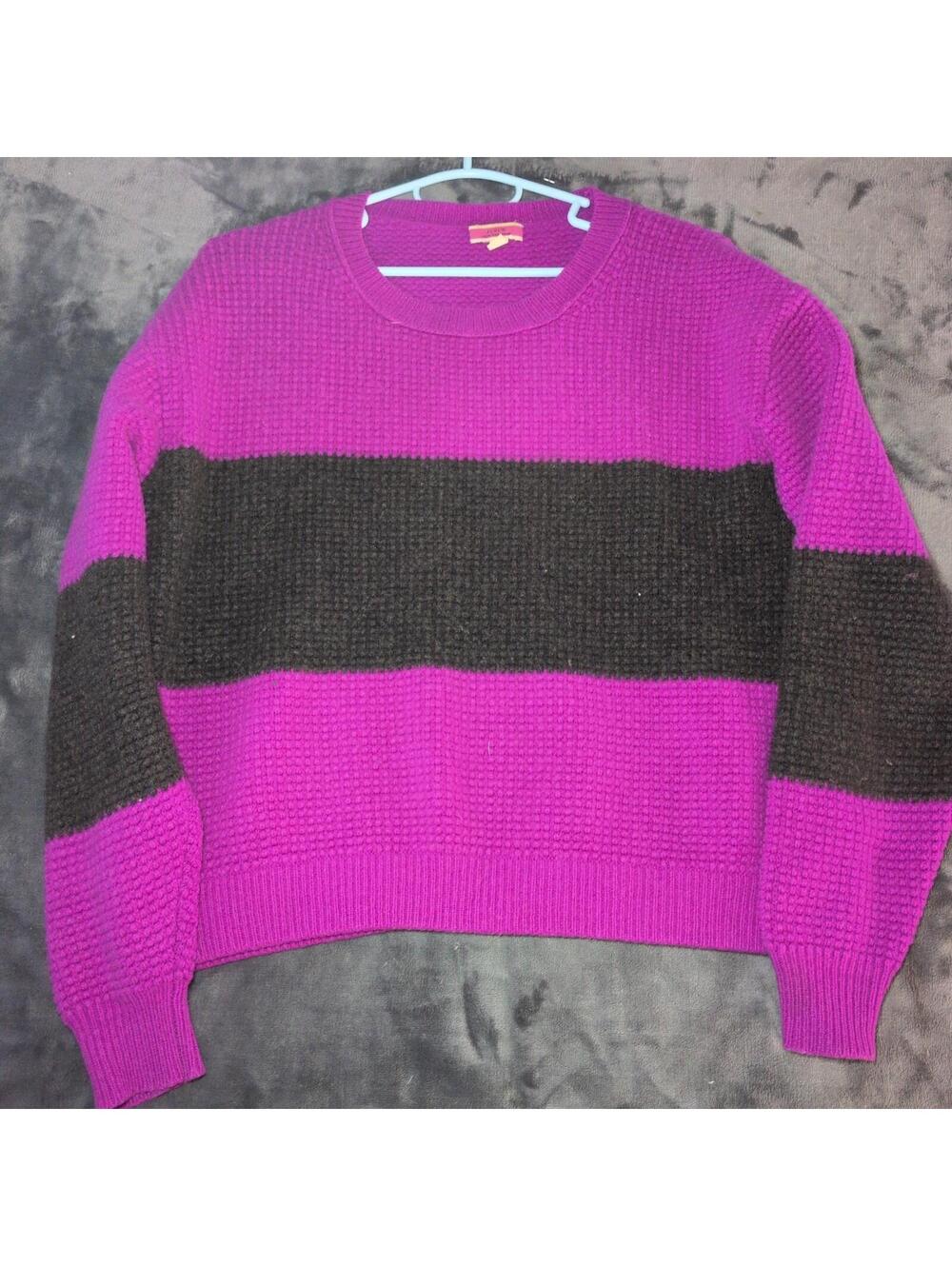 J Crew Waffle Knit Sweater 100% Cashmere Womens Size Medium Purple Grey Striped